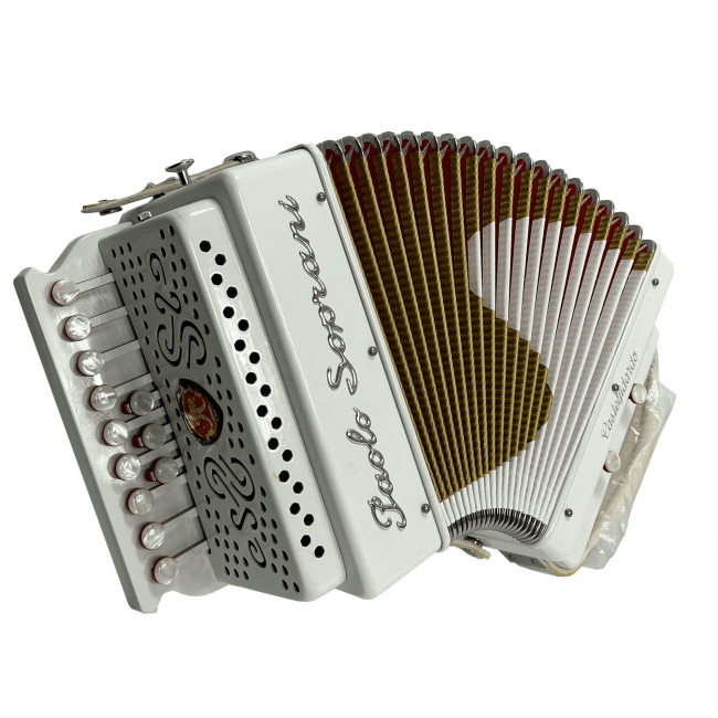 Paolo Soprani mod. Saltarello 2 (9+3/2 3 reeds), Tuning G, musette, White